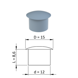 Vnitřní krytka kulatá ø 15 mm, otvor ø 12 mm, šedá, plast
