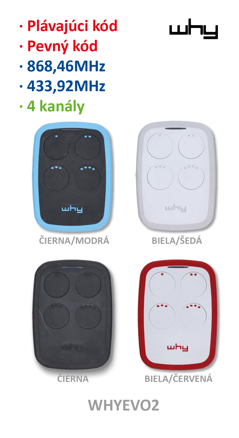 Vysílač Evo2 4kanál, 433/868MHz, pevný/plovoucí kód - Obrázek 2