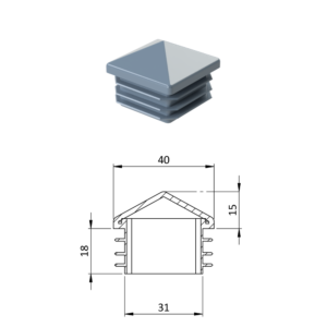 Krytka plastová se stříškou 40 x 40 mm, šedá