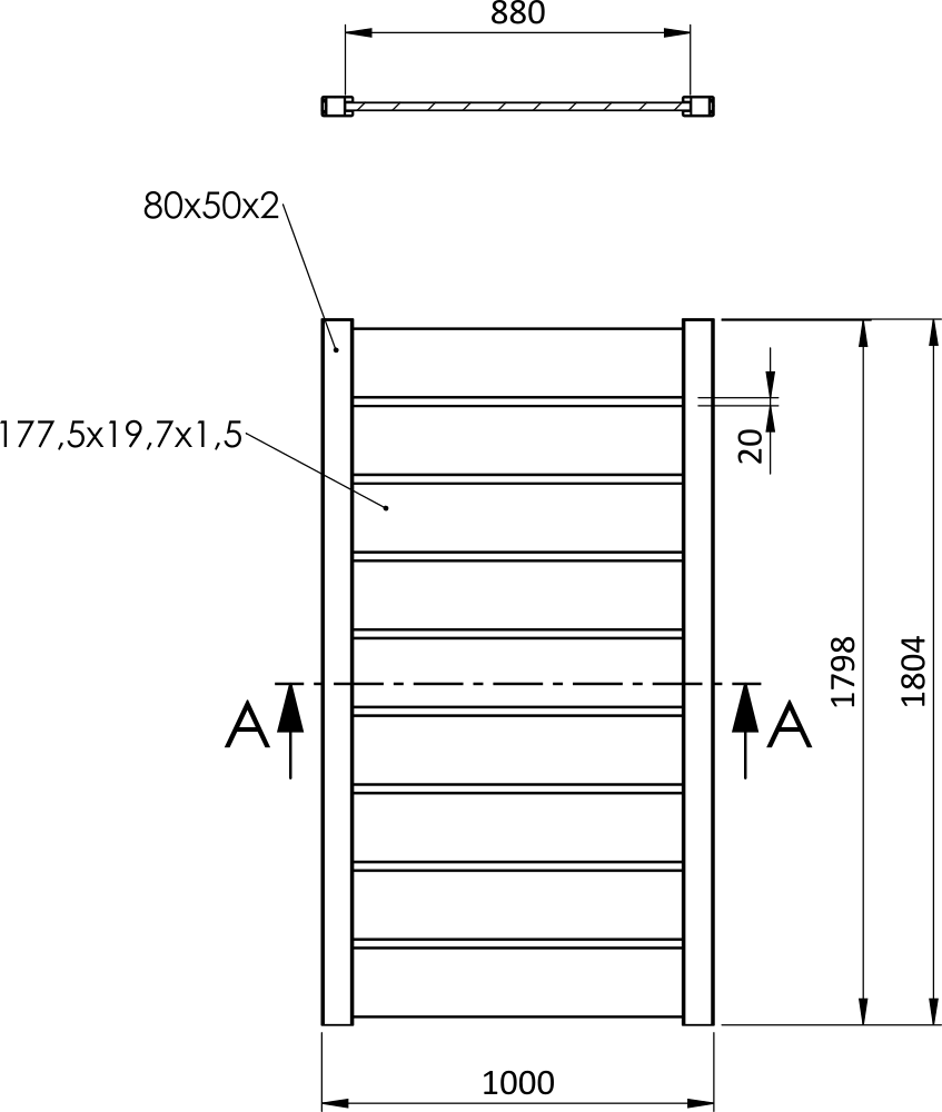 Personální branka, hliníková 1000 x 1788 mm - Obrázek 2