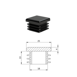 Krytka plastová 25 x 25 mm, černá