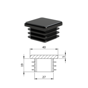 Krytka plastová 40 x 40 x 3 - 5 mm, černá