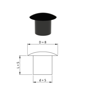 Vnitřní krytka kulatá ø 8 mm, otvor ø 5 mm, černá, plast