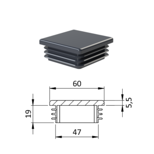 Krytka plastová 60 x 60 x 3 - 5 mm, antracit