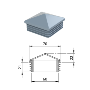 Krytka plastová se stříškou 70 x 70 mm, šedá