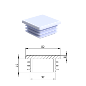 Krytka plastová 50 x 50 x 3 - 5 mm, bílá