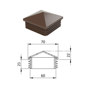 Krytka plastová se stříškou 70 x 70 mm, hnědá