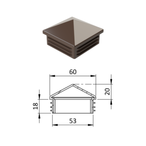Krytka plastová se stříškou 60 x 60 mm, hnědá