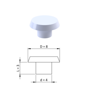 Vnitřní krytka kulatá ø 8 mm, otvor ø 4 mm, bílá, plast