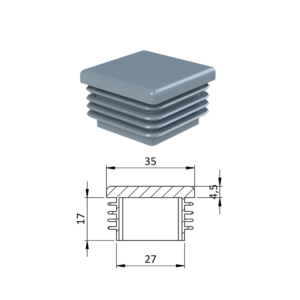 Krytka plastová 35 x 35 mm, šedá