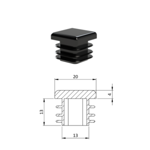 Krytka plastová 20 x 20 mm, černá