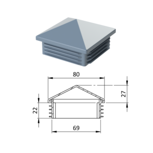 Krytka plastová se stříškou 80 x 80 mm, šedá