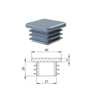 Krytka plastová 40 x 40 x 3 - 5 mm, šedá