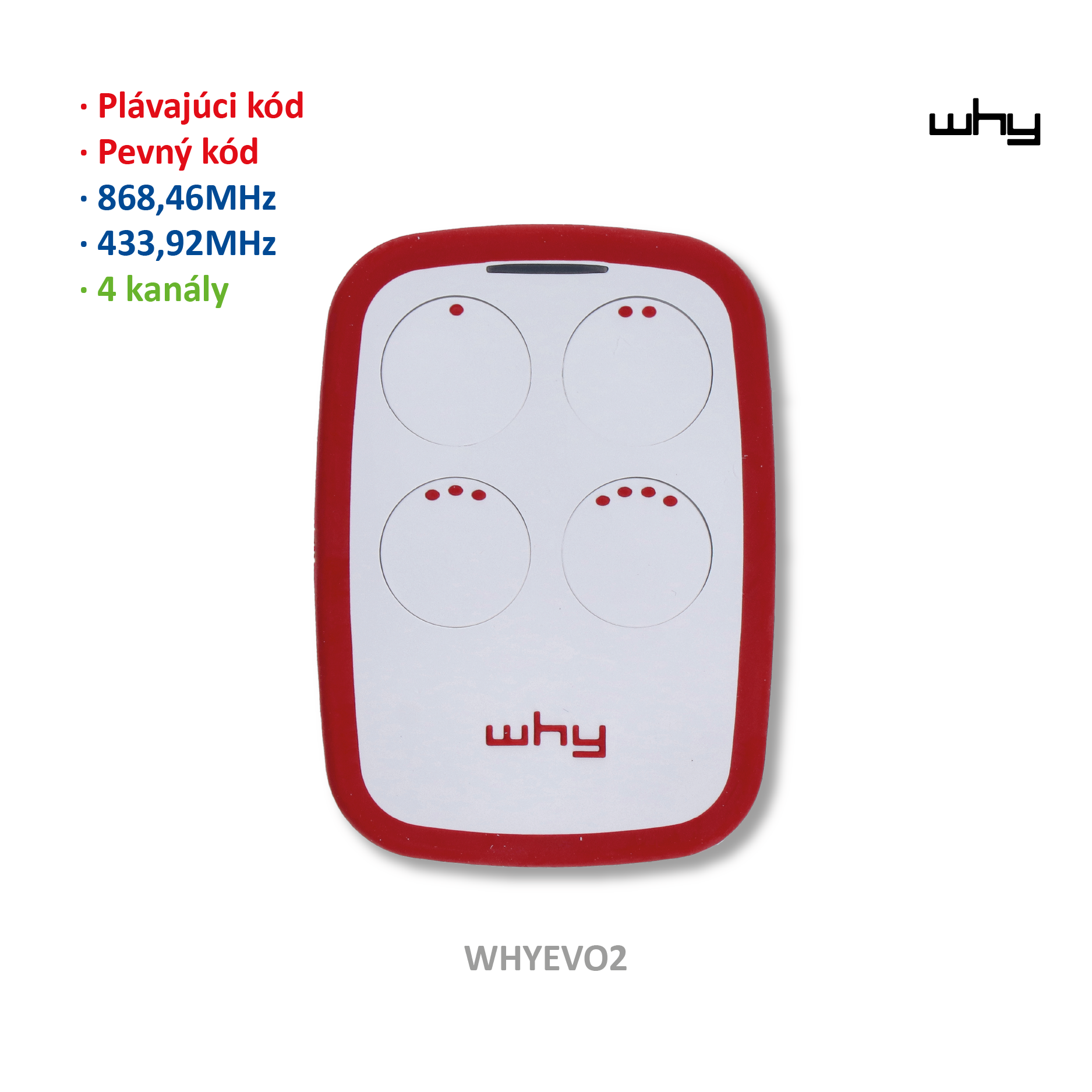 Vysílač Evo2 4kanál, 433/868MHz, pevný/plovoucí kód - Obrázek 5