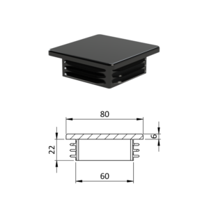 Krytka plastová 80 x 80 x 5 - 8 mm, černá