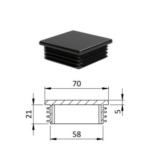 Krytka plastová 70 x 70 mm, černá