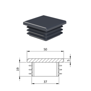 Krytka plastová 50 x 50 x 3 - 5 mm, antracit