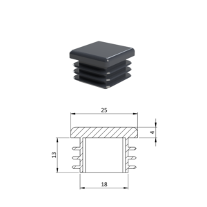 Krytka plastová 25 x 25 mm, antracit