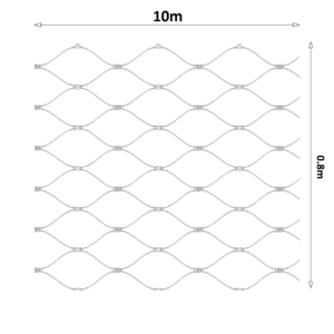 Lanová sieť, 0,8 x 10 m, oko 60 x 104 mm, ø 2 mm, AISI 316