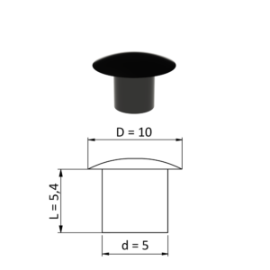 Vnitřní krytka kulatá ø 10 mm, otvor ø 5 mm, černá, plast