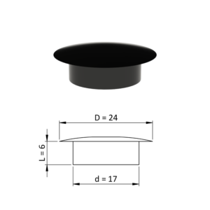 Vnitřní krytka kulatá ø 24 mm, otvor ø 17 mm, černá, plast