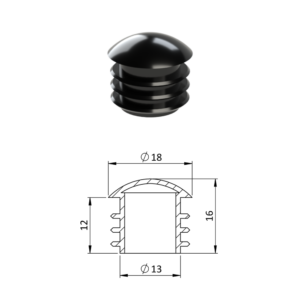 Vnitřní krytka kulatá ø 18 mm, plastová, černá