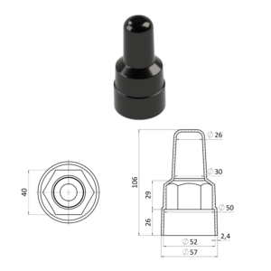 Krytka plastová na matice a šrouby M24, prodloužená, černá