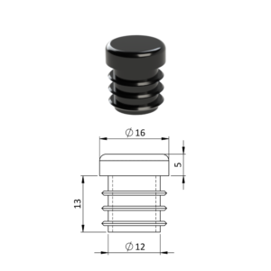 Vnitřní krytka kulatá ø 16 mm, plastová, černá