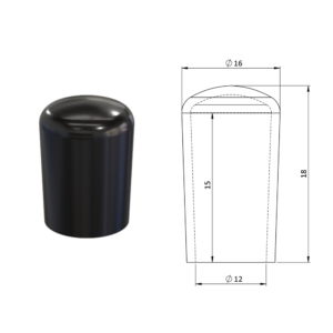 Vnější krytka PVC ø ø 16 x 18 mm, otvor 12 x 15 mm, černá