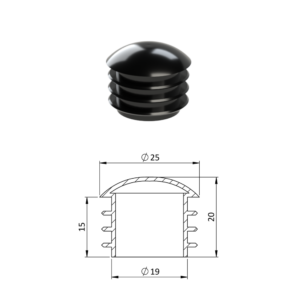 Vnitřní krytka kulatá ø 25 mm, plastová, černá
