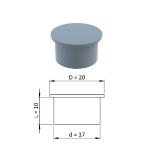 Vnitřní krytka kulatá ø 20 mm, otvor ø 17 mm, šedá, plast