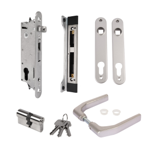 LOCINOX® sada FIFTYSET pro zamykání křídlové branky (štítek, doraz, cylindrická vložka, klika), pro profil 50x40 mm