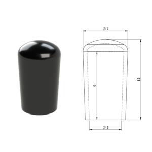 Vnější krytka PVC ø 7 x 12 mm, otvor 5 x 9 mm, černá