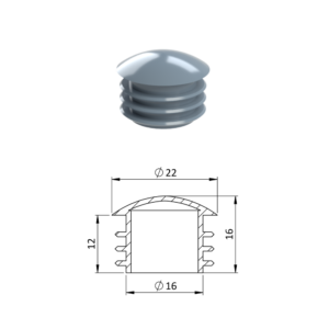 Vnitřní krytka kulatá ø 22 mm, plastová, šedá