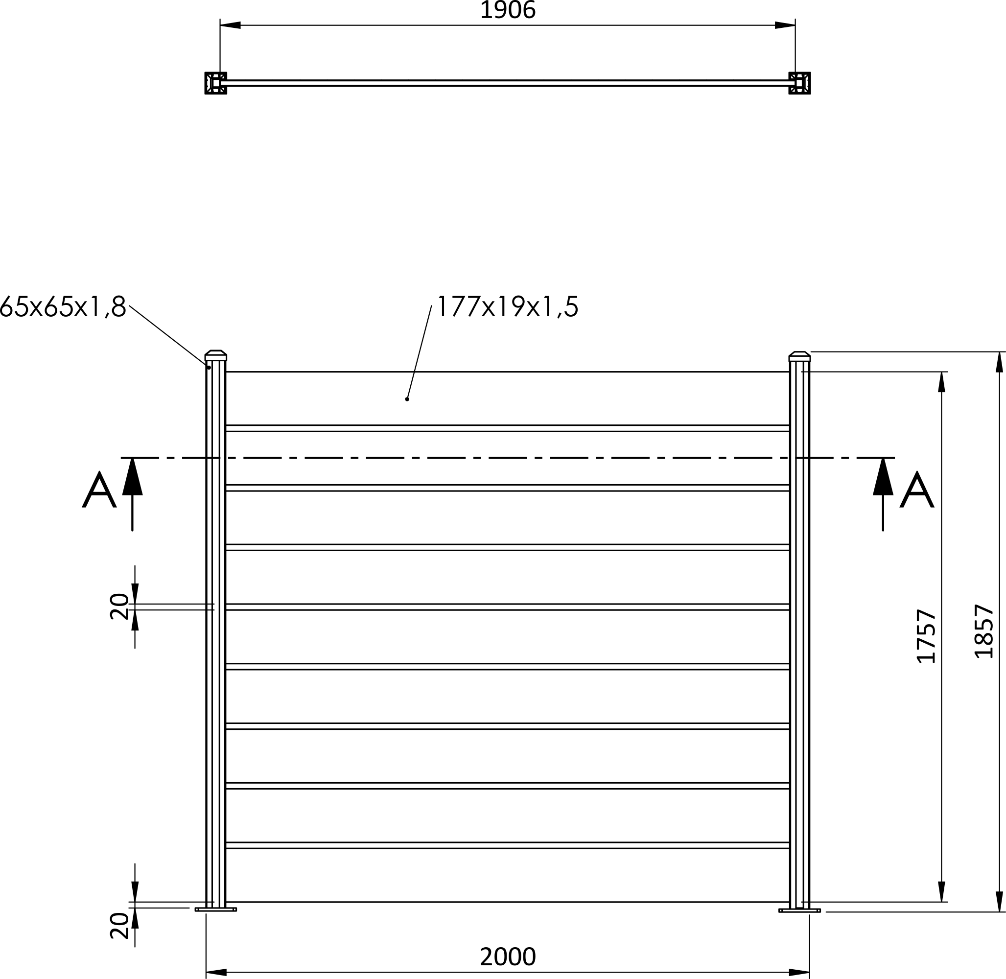 Plotové pole, hliníkové, šířkově nastavitelné, 2000 x 1757 mm - Obrázek 2