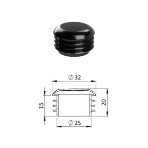 Vnitřní krytka kulatá ø 32 mm, plastová, černá