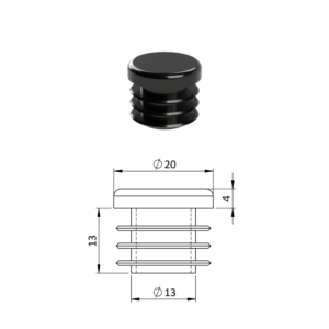 Vnitřní krytka kulatá ø 20 mm, plastová, černá