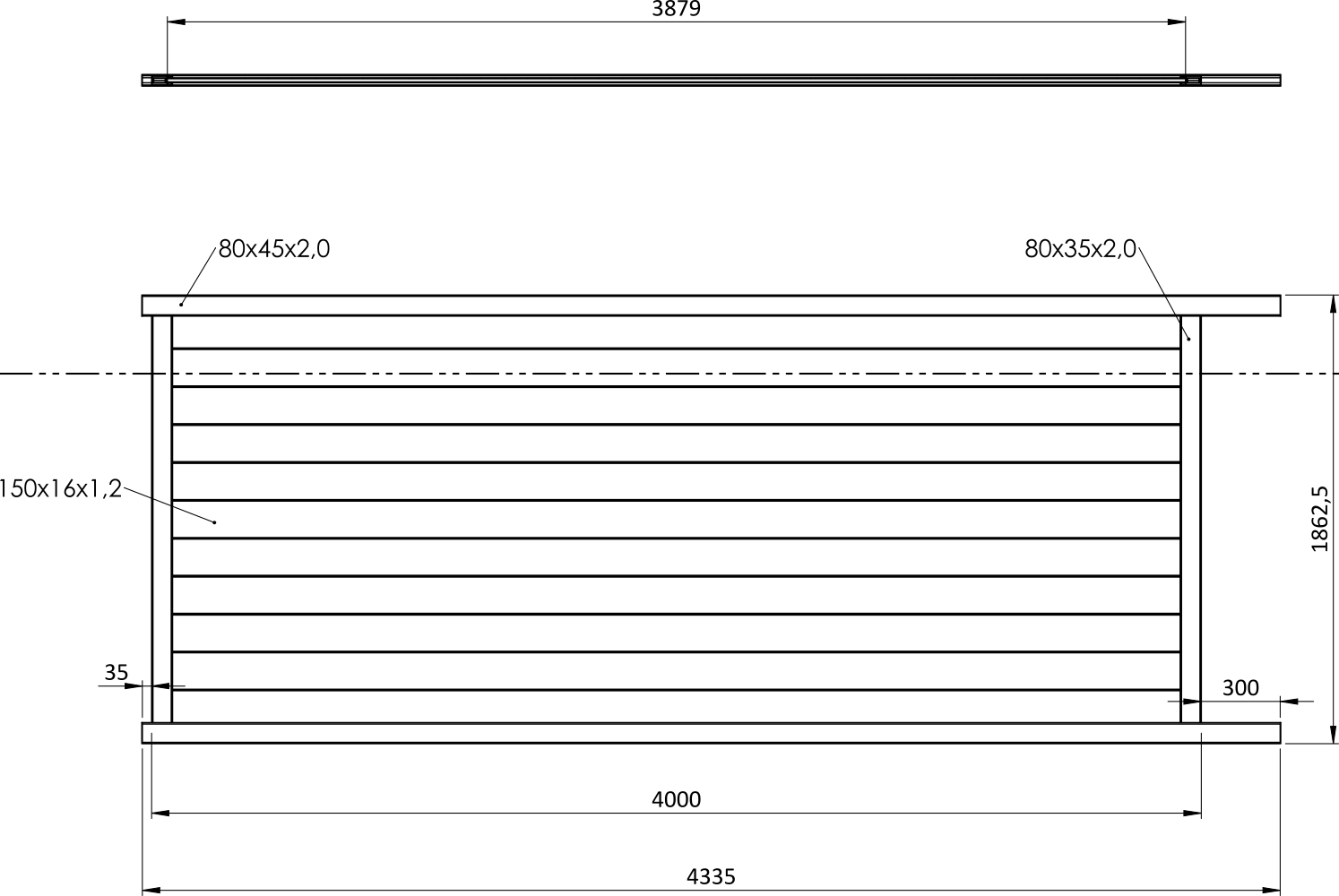 Posuvná hliníková brána 4000 x 1862 mm s pohonem TU4324KSD - Obrázek 2