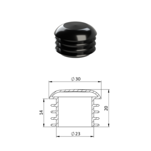 Vnitřní krytka kulatá ø 30 mm, plastová, černá