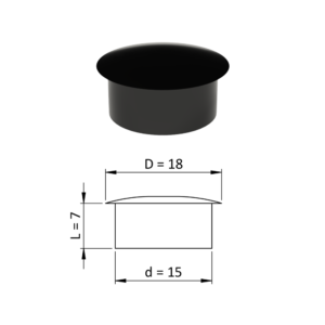 Vnitřní krytka kulatá ø 18 mm, otvor ø 15 mm, černá, plast