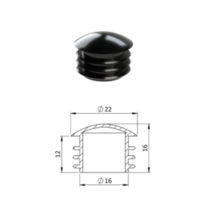 Vnitřní krytka kulatá ø 22 mm, plastová, černá