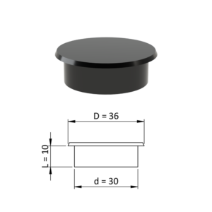 Vnitřní krytka kulatá ø 36 mm, otvor ø 30 mm, černá, plast