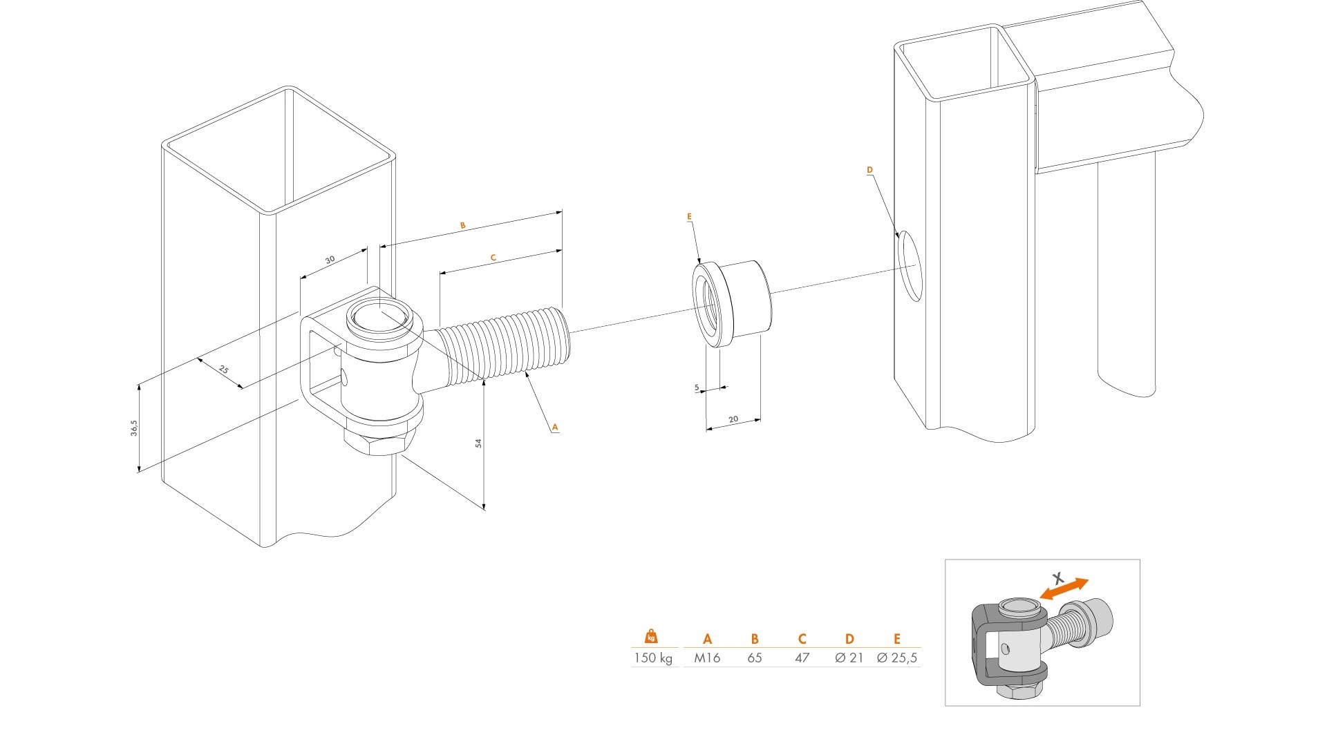 Navařovací M16, 90°, nastavitelný, částeční pozink - Obrázek 2