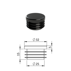Vnitřní krytka kulatá ø 32 mm, plastová, černá