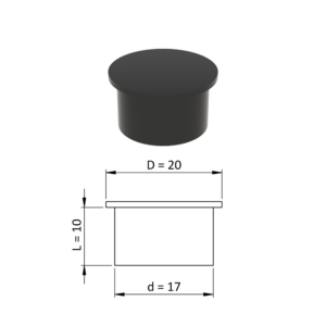 Vnitřní krytka kulatá ø 20 mm, otvor ø 17 mm, černá, plast