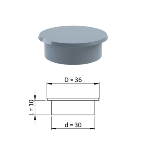 Vnitřní krytka kulatá ø 36 mm, otvor ø 30 mm, šedá, plast