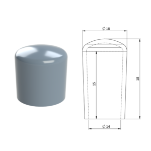 Vnější krytka PVC ø 18 x 18 mm, otvor 14 x 15 mm, šedá