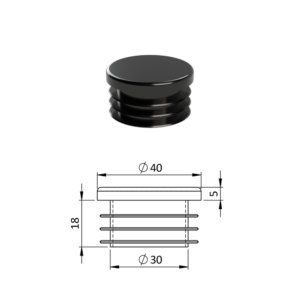 Vnitřní krytka kulatá ø 40 mm, plastová, černá