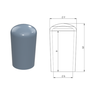 Vnější krytka PVC ø 7 x 12 mm, otvor 5 x 9 mm, šedá