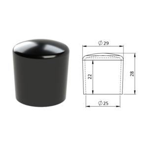 Vnější krytka PVC ø 29 x 28 mm, otvor 25 x 22 mm, černá